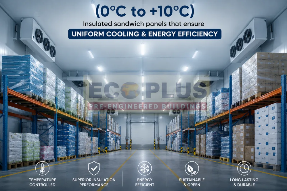 Industrial warehouse building of the type used for chilled storage projects
